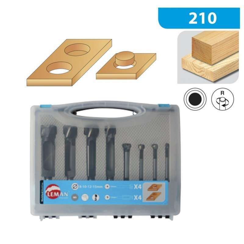Box of 4 Plug cutters and 4 piece bit set flatbottomed Leman