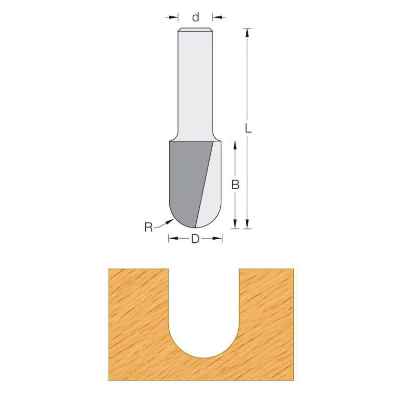 Round nose router bit radius 4.75 mm - Shank 12 mm