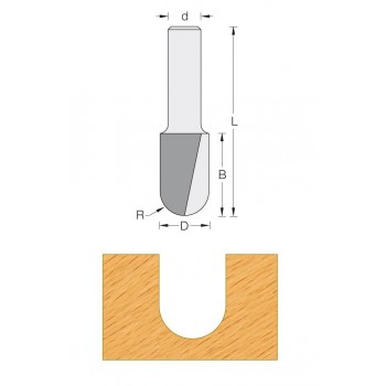 Round nose router bit radius 8 mm - Shank 12 mm