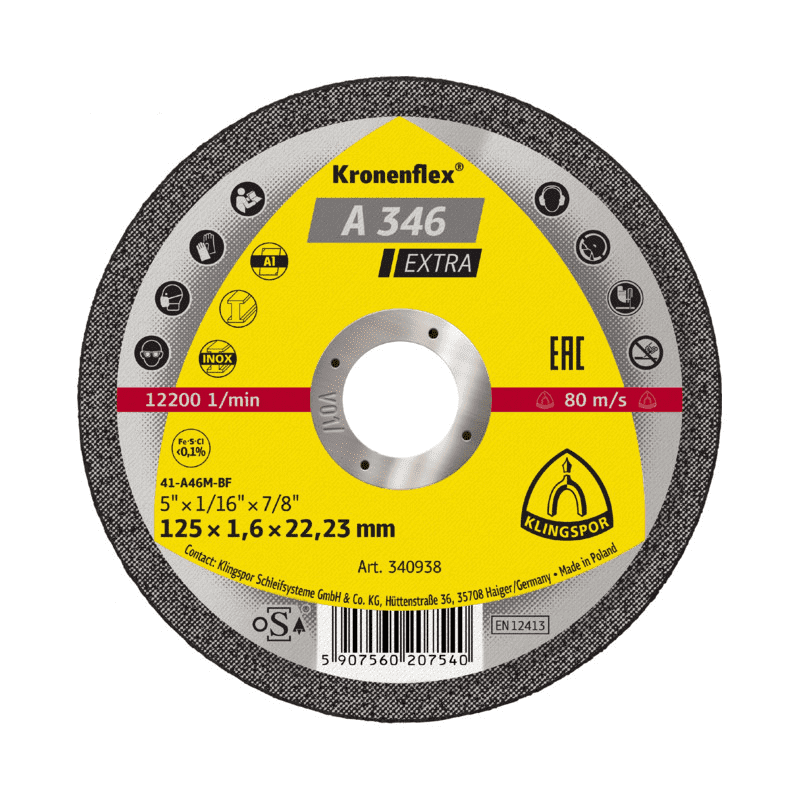 Klingspor flat disc for cutting metal dia 125 x 1.6 x 22.2 mm