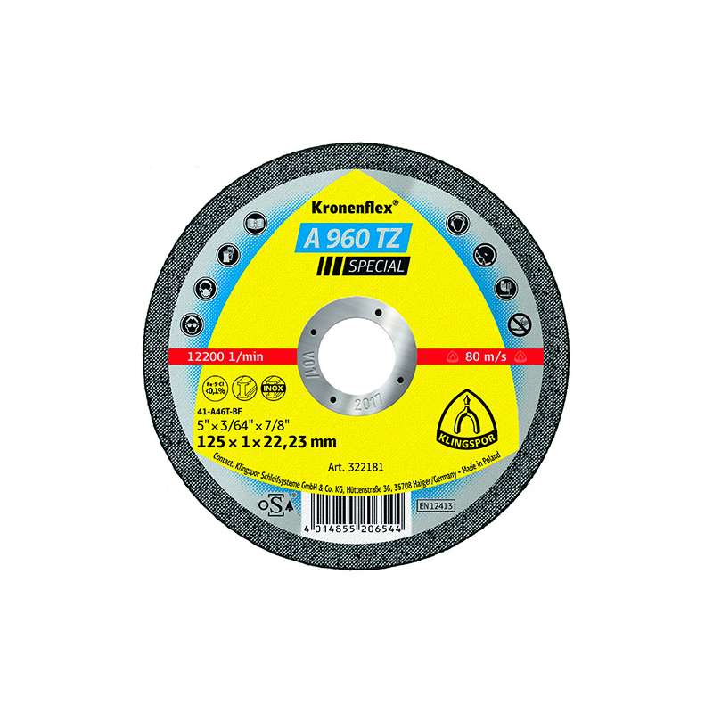 Klingspor flat disc for cutting metal dia 125x1.0x22.2 mm