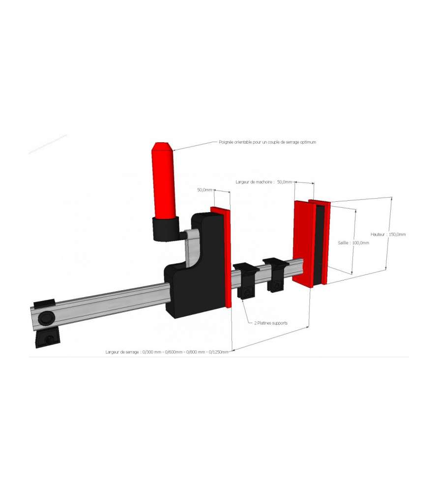 Parallel press with swivel handle 1250 x 95 mm Holzprofi ZUPJH125R