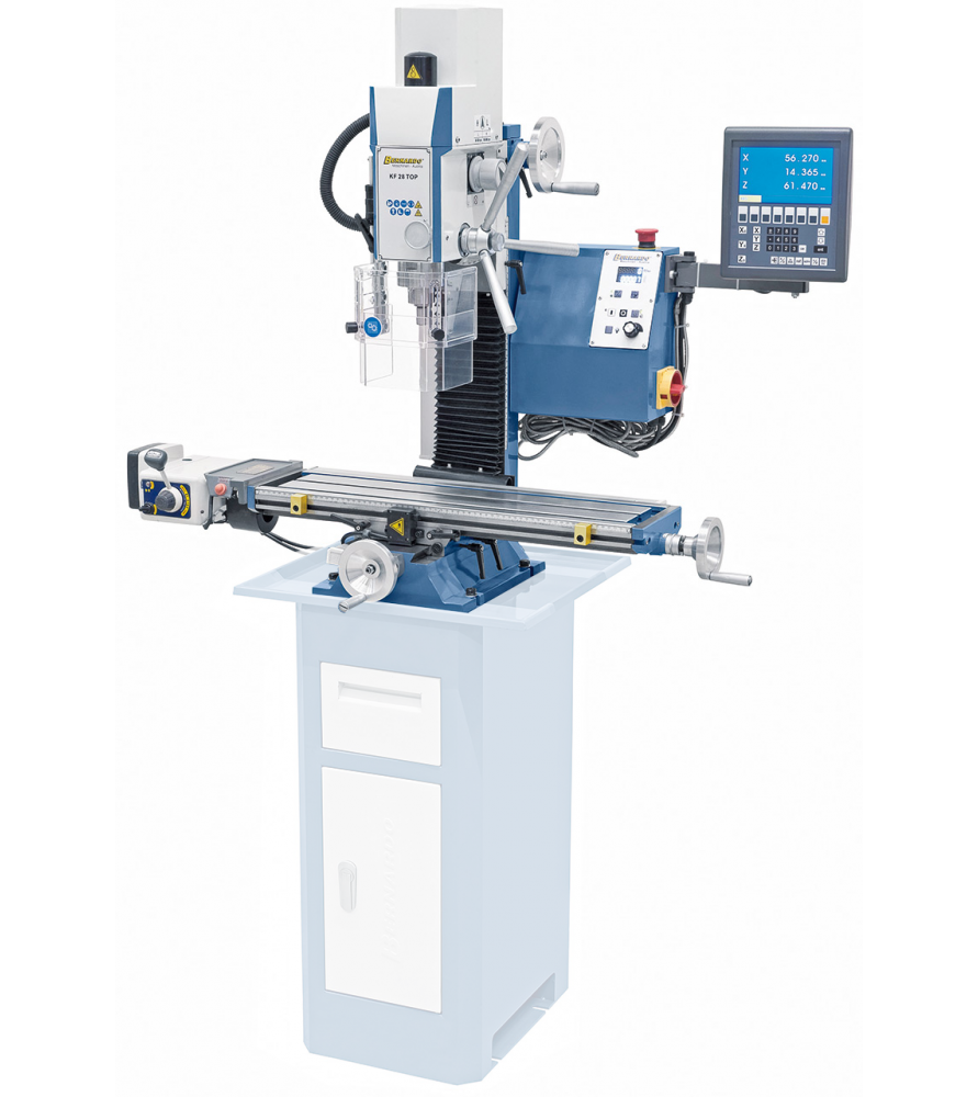 Metallbohr-Fräsmaschine Bernardo KF28Top mit Vorschub und 3-Achsen-Digitalanzeige