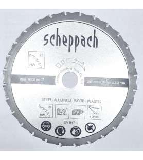 Lama per sega circolare in metallo duro Scheppach 254 mm - 28 denti per il taglio di alluminio, legno e plastica