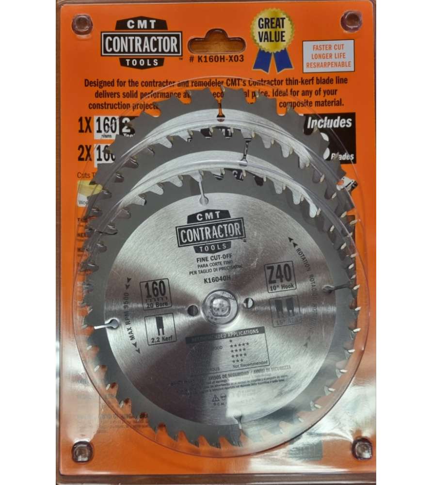 Lame circolari in carburo CMT da 160 mm - Confezione da 3
