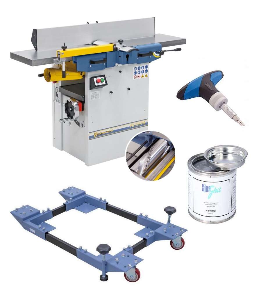 Dégauchisseuse raboteuse Bernardo FS310PS avec arbre hélicoïdal avec kit de déplacement, glisse-bois et clé dynamo !