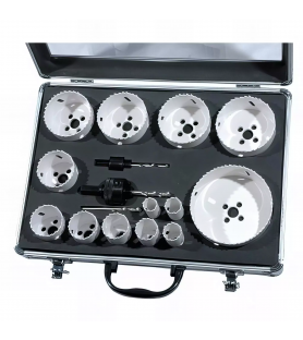 Set di 13 punte a corona bimetalliche, diametro 16-102 mm, con 2 mandrini e 3 punte - Leman rif 5013