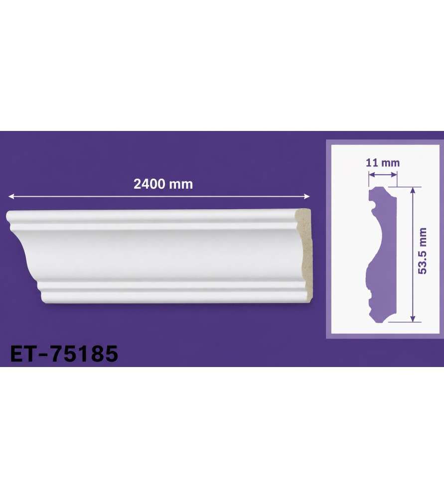 Moulure de corniche blanche en polyuréthane extrudé de 2,40 m - Décoration intérieure (ET-75185)