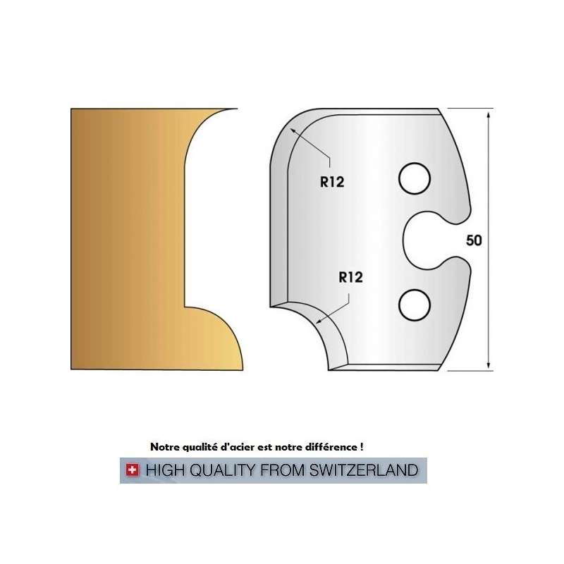 Paire de fers de toupie hauteur 50 mm n° 206 - rayon et congé 12mm