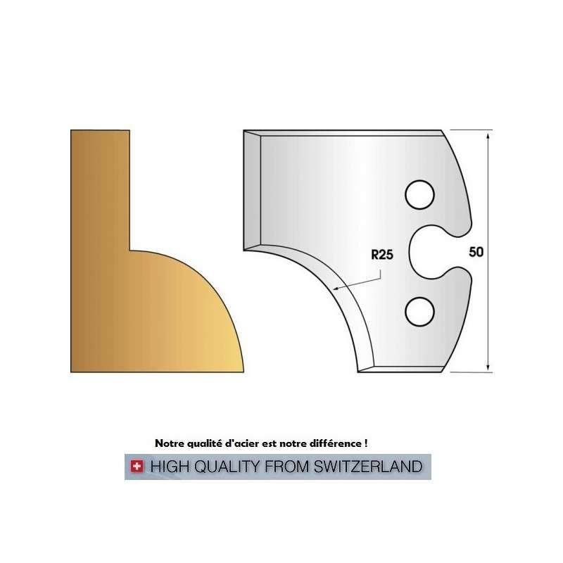 Profile knives or limiters 50 mm n° 219 - quarter round radius 25 mm