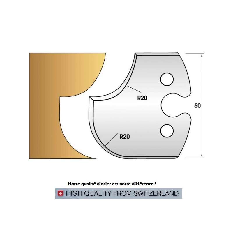 Profile knives or limiters 50 mm n° 238 - off and quarter-round radius of 20 mm