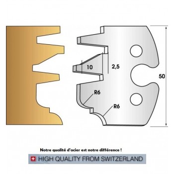 Paire de fers de toupie hauteur 50 mm n° 257 - profil/contre-profil, rayon et congé