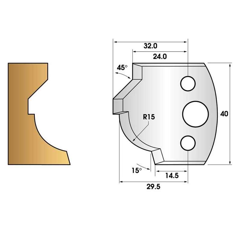 Profile knives or limiters 40 mm n° 37 - radius and chamfer