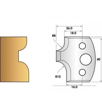 Paire de fers de toupie hauteur 40 n° 40 - 1/4 de rond 8mm et 10mm