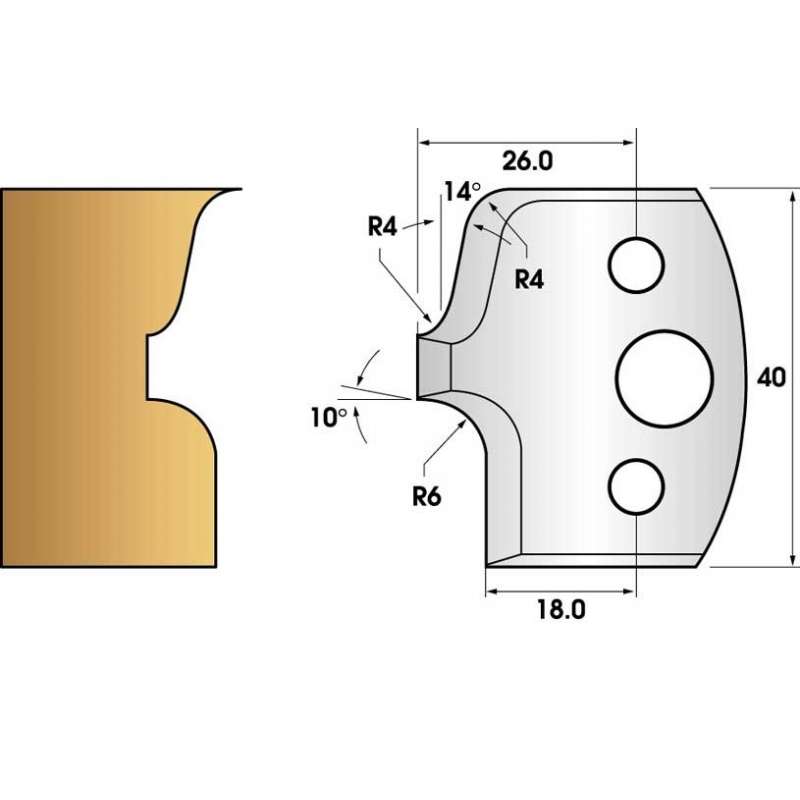 Coltelli e limitatori de 40 mm n° 41 - raggio 6 mm e stampaggio