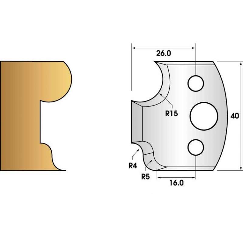 Coltelli e limitatori de 40 mm n° 43 - lasciare raggio di 15 mm e cove