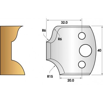 Profile knives or limiters 40 mm n° 44 - leave radius 15 mm and ogee 6mm