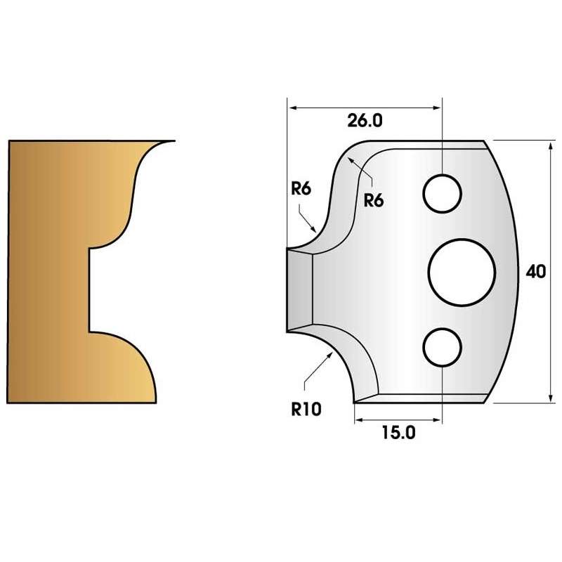 Coltelli e limitatori de 40 mm n° 45 - lasciare raggio 10 mm e cove