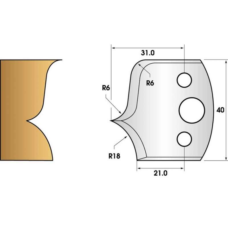 Coltelli e limitatori de 40 mm n° 46 - raggio di 18 mm e cove
