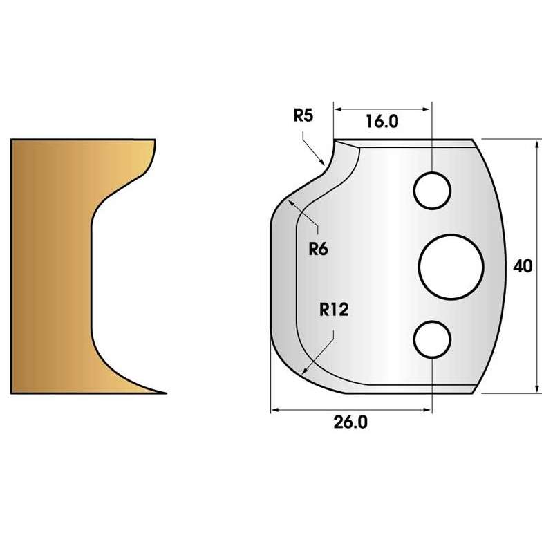 Coltelli e limitatori de 40 mm n° 48 raggio 12 mm e cove