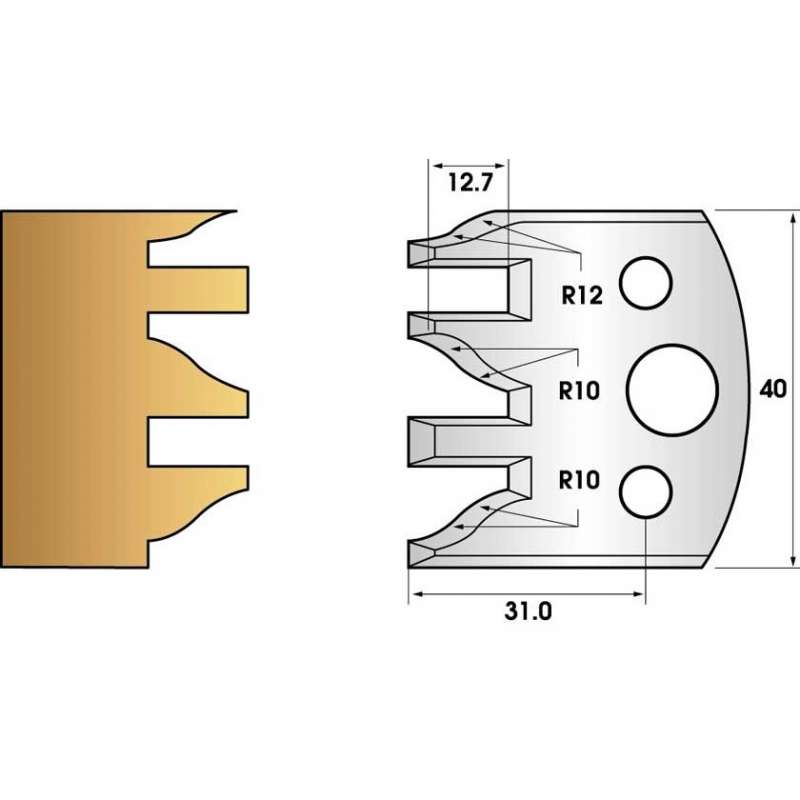 Coltelli e limitatori de 40 mm n° 124 - profilo e contro-profilo