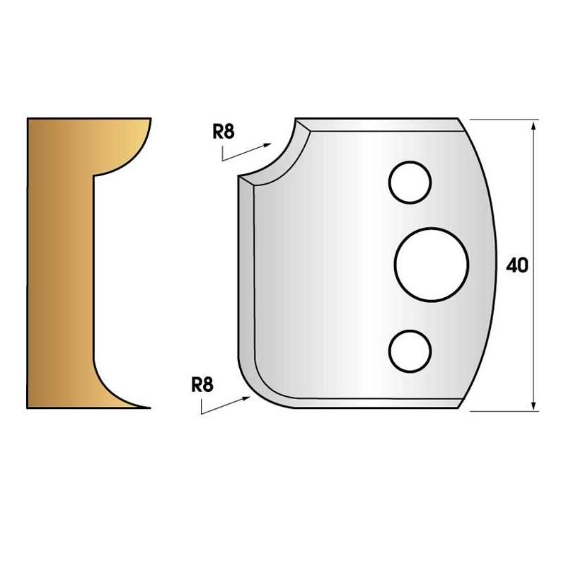 Paire de fers de toupie hauteur 40 n° 174 - 1/4 de rond 8 mm