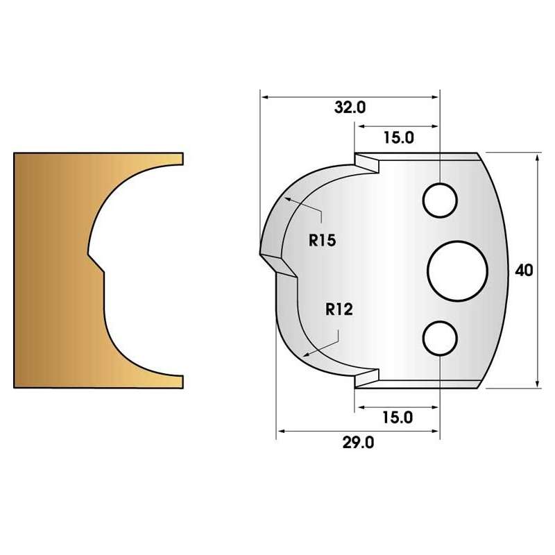 Paire de fers de toupie hauteur 40 n° 115 - congés 12 et 15mm