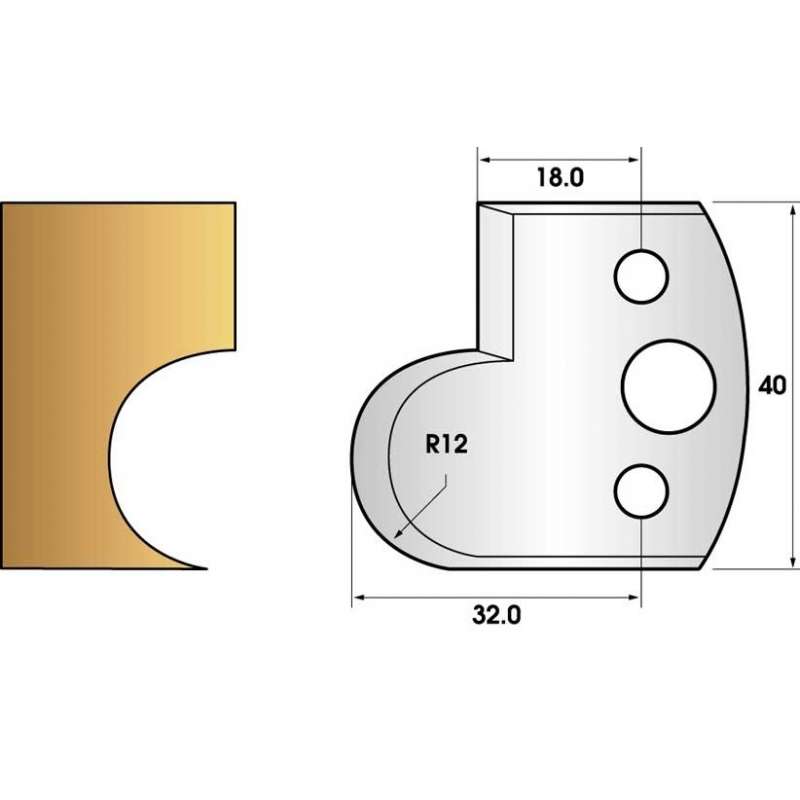 Coltelli e limitatori de 40 mm n° 58 - gola raggio di 12mm