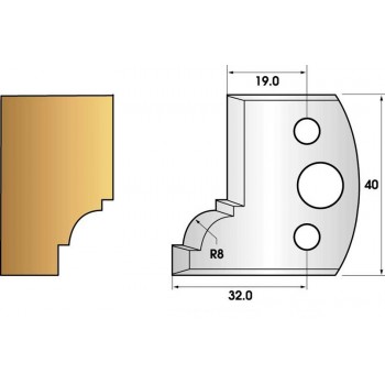 Profile knives or limiters 40 mm n° 67 - quarter round radius 8mm