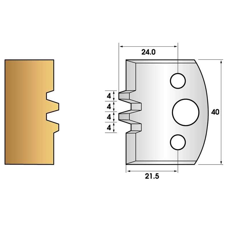 Coltelli e limitatori de 40 mm n° 75 - bouvetage trapezio doppio