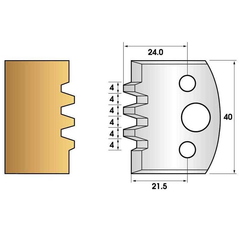 Paire de fers de toupie hauteur 40 n° 76 - bouvetage trapézoidal triple