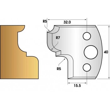 Coltelli e limitatori de 40 mm n° 82 - quarto round raggio 5mm, raggio di raccordo 7mm