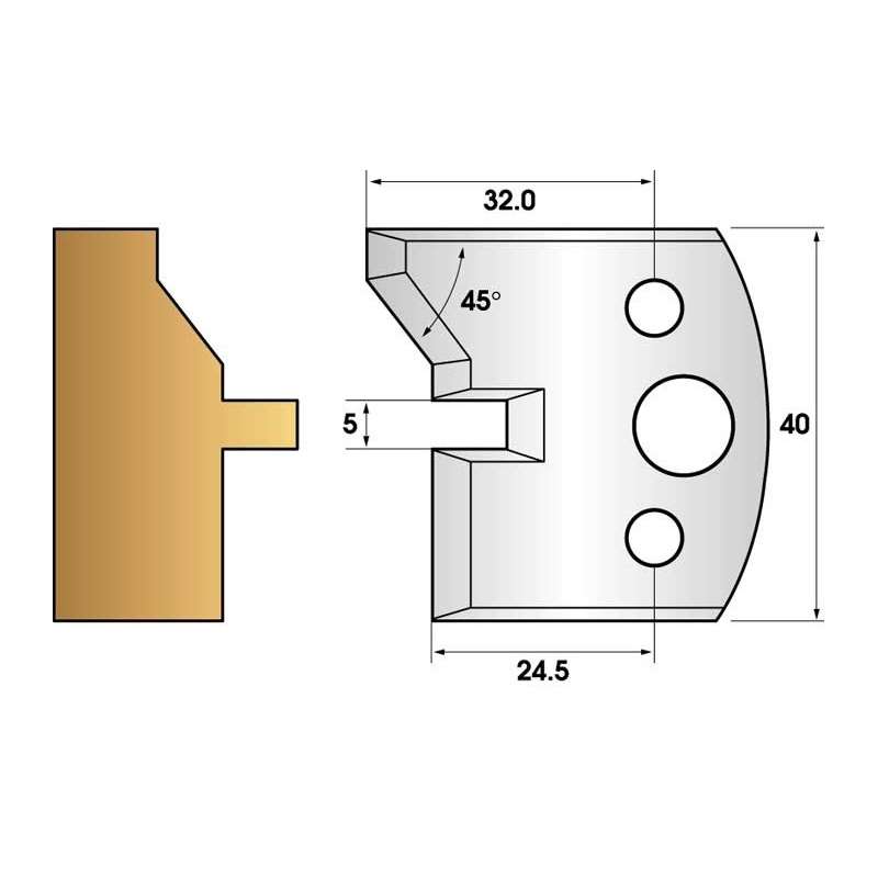 Coltelli e limitatori de 40 mm n° 83 - lingua smusso a 45°