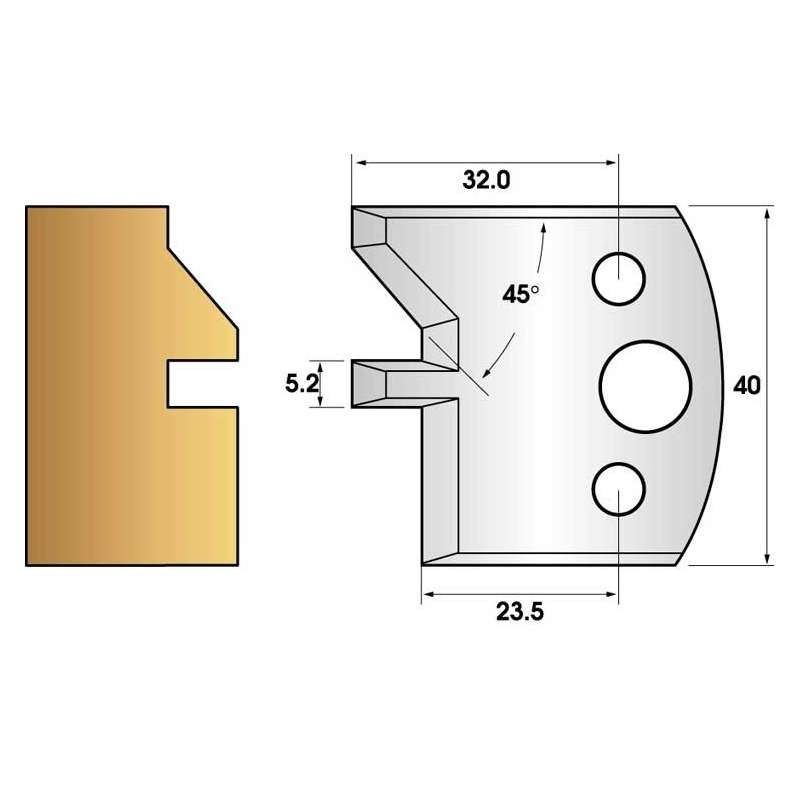 Coltelli e limitatori de 40 mm n° 84 - groove smusso a 45°