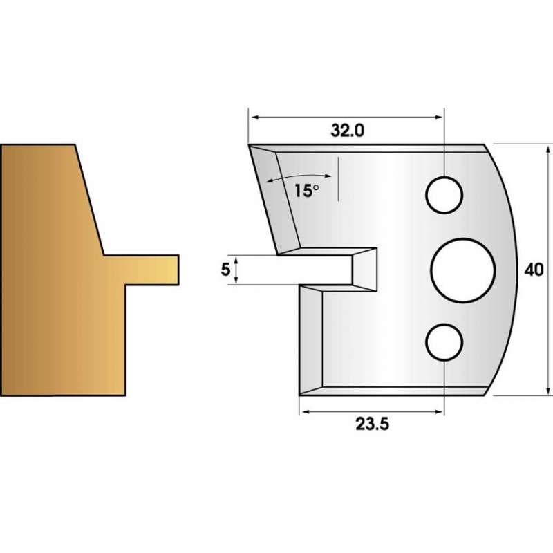 Coltelli e limitatori de 40 mm n° 85 - lingua smusso 15°