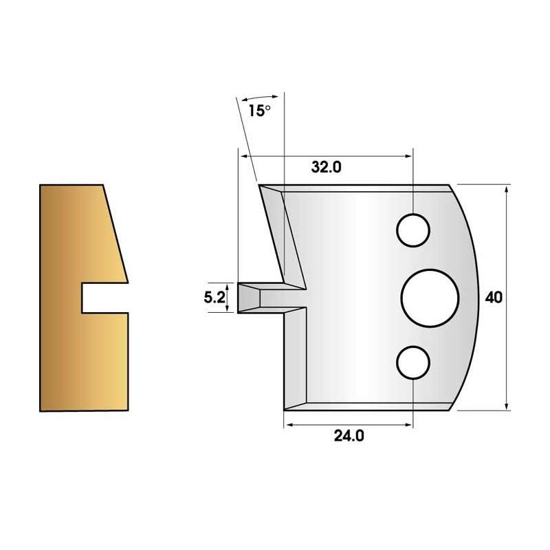 Coltelli e limitatori de 40 mm n° 86 - groove smusso 15°