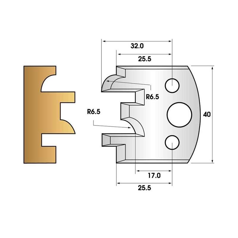 Profile knives or limiters 40 mm n° 96 - profile/counter-profile