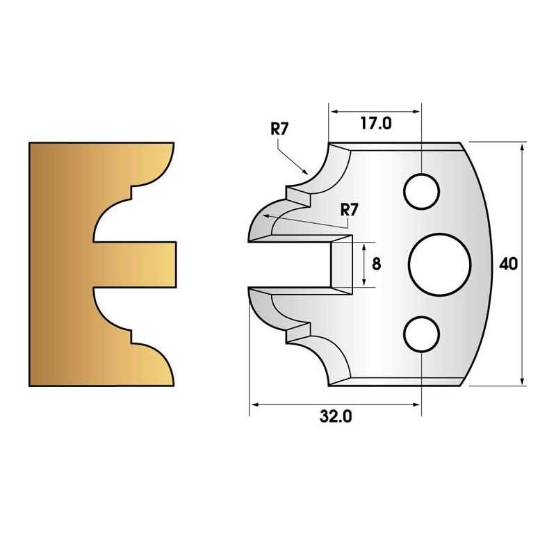 Coltelli e limitatori de 40 mm n° 99 - contro-profilo 40mm