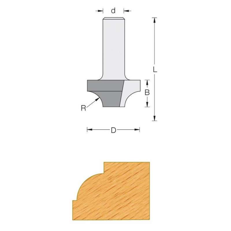 Fraise de défonceuse carbure profils 1/4 rond guide à billes