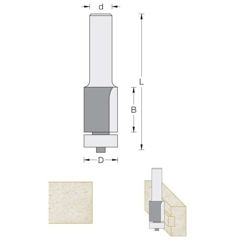 Fraise pour affleurer Ø12,7 hauteur 25 mm pour défonceuse 8 mm