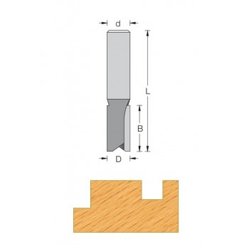 Fresa de corte recto para canales Ø 6 mm serie corta - Cola 8 mm