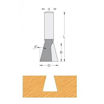 Dovetail router bit Ø12,7 mm - Shank 8 mm