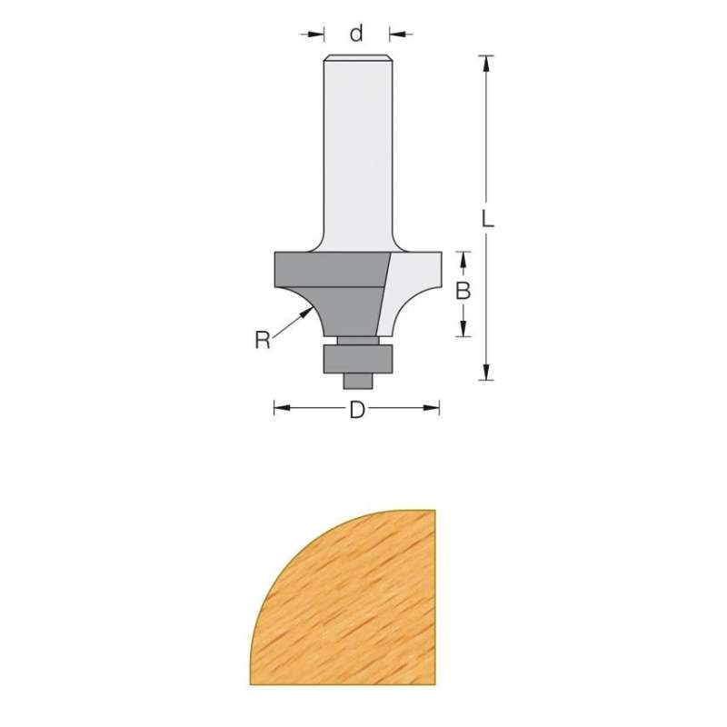 Roundover router bit radius 6.35 mm - Shank 8 mm