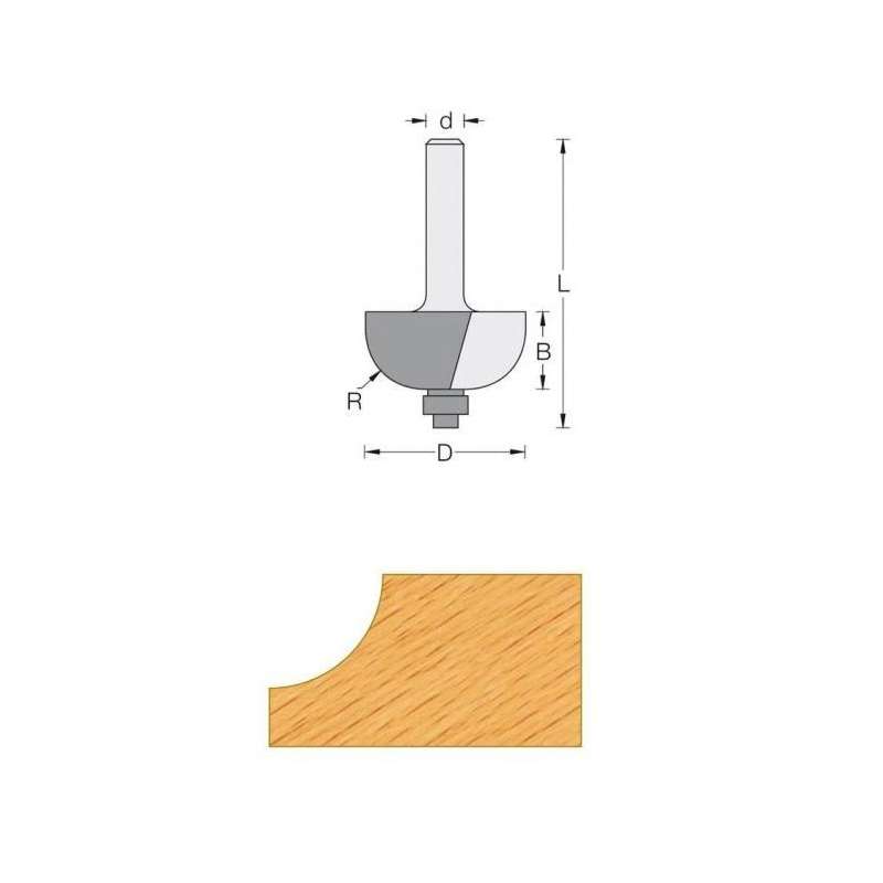 Cove router bit radius 6.35 mm - Shank 8 mm