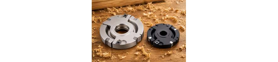 Adjustable rebating and tenoning cutter heads with carbide inserts for spindle moulders