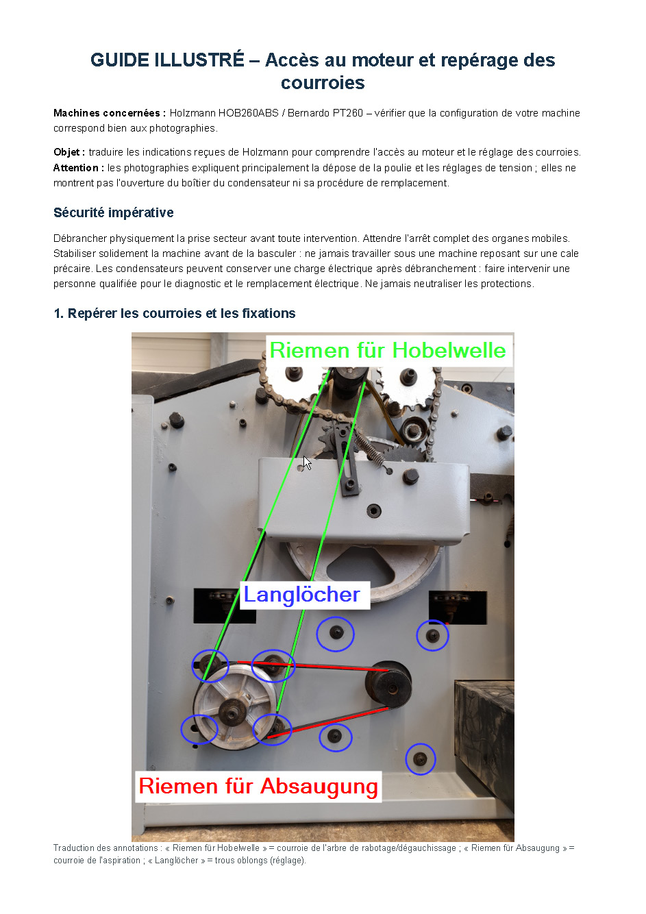 Guide Holzmann HOB260ABS Bernardo PT260 - Repérage des courroies