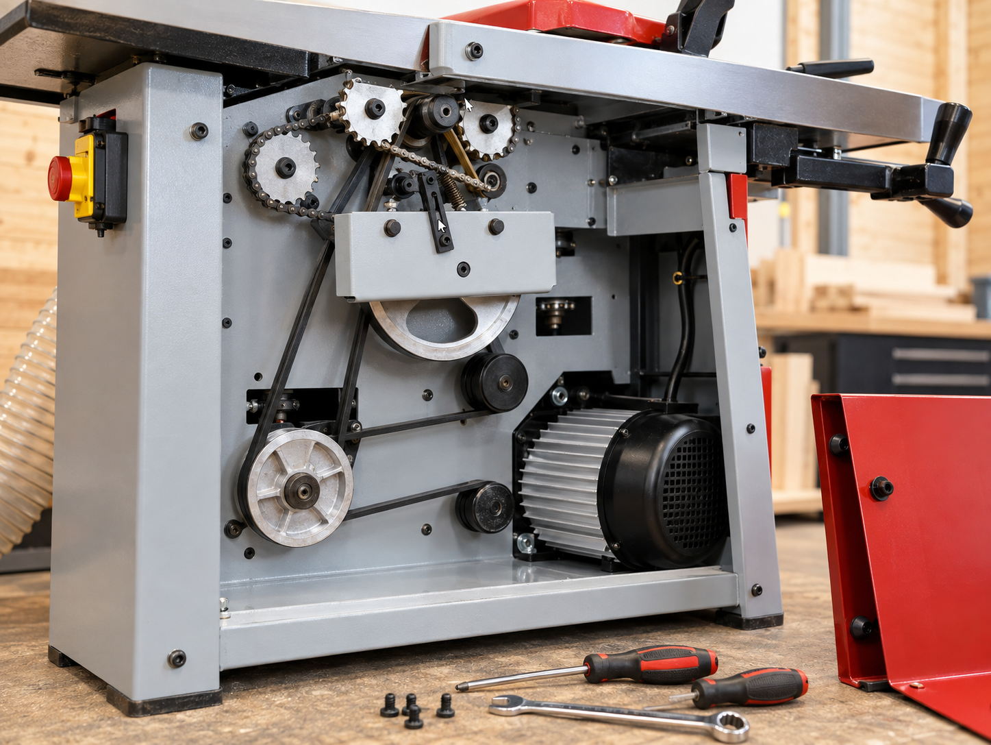 Guide illustré – Accès au moteur et repérage des courroies sur Holzmann HOB260ABS / Bernardo PT260